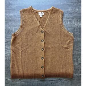 WOOLRICH Women’s Ochre Knit Vest Cardigan Brown Copper Cabin Core 100% Wool XL